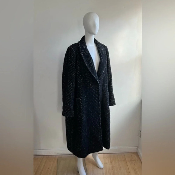 MARINA RINALDI Alpaca Wool Blend Coat in Black Size 27 MR / 18 US / 56 IT NWT - Picture 1 of 16